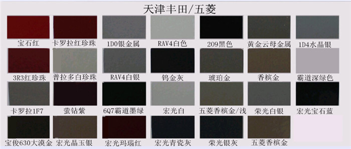 汽車（chē）漆色（sè）卡 天津豐田、五菱（líng）